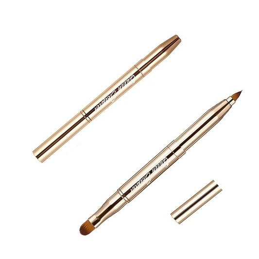 Retractable Eyebrow Eyelash Lip Brush Makeup Brush Double-Sided Soft With Cap Concealer Eyeliner For Travel Cosmetic Brushes, gold color-Velvo Beauty