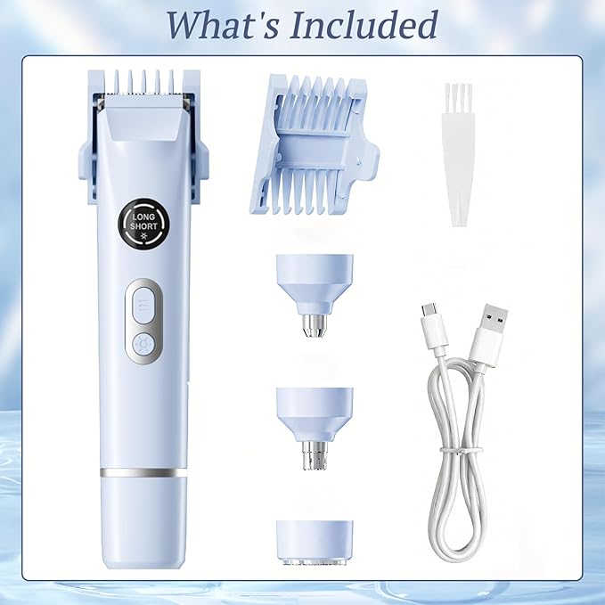 Bikini Trimmer for Women, 4 in 1 Wet/Dry Electric Razors for Women - Dual Head, Painless Rechargeable Portable Womens Razors for Shaving Set for Face, Nose, Eyebrows, Armpits, Bikini Area (Blue)-Velvo Beauty
