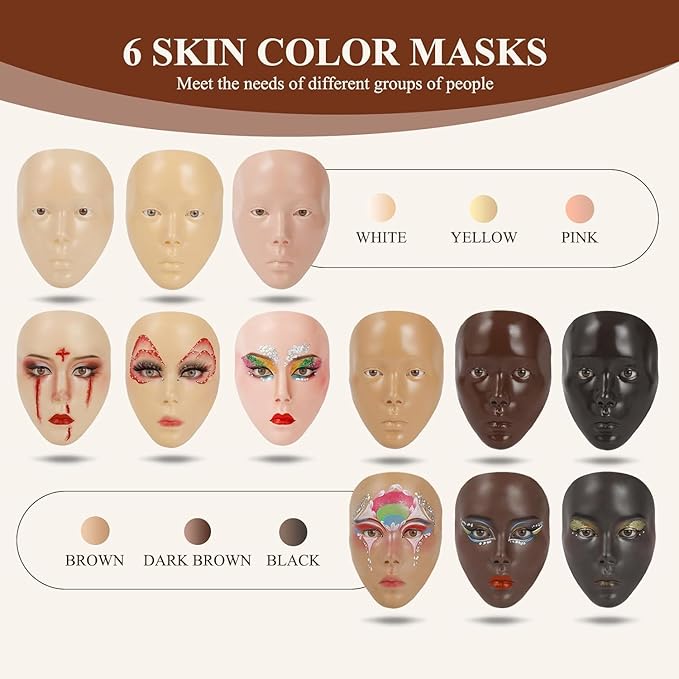 5D Makeup Practice Face Board, Makeup Practice Accessories Set with Face Painting Mannequin Head, Makeup Brushes, Face Painting and 2-in-1 Dual-Ended Eyebrow Pen, Makeup Practice Gift, Dark Brown-Velvo Beauty