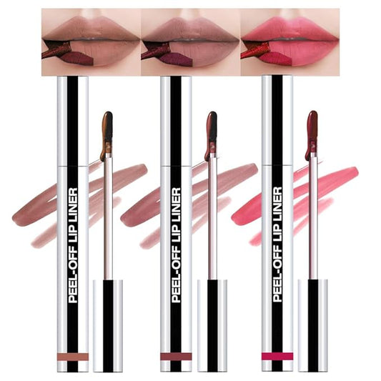 3 Pcs Matte Liquid Lip Stain Peel Off Lip Liner, Long Lasting Lip Tattoo, Waterproof & Transfer-Proof Lip Liner Peel Off Lip Gloss for All Skin Types. #02+#03#06-Velvo Beauty