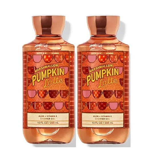 Bath & Body Works Marshmallow Pumpkin Latte Shower Gel Gift Sets 10 Oz 2 Pack (Marshmallow Latte) 20 ounces-Velvo Beauty