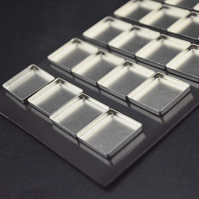 30 Pieces Empty Square Metal Tin Palette Pans Empty Square Metal Pans Cosmetic Eyeshadow Pans for Eyeshadow Palette Magnetic Makeup Palette, 26mm Wide 3.5mm Height-Velvo Beauty