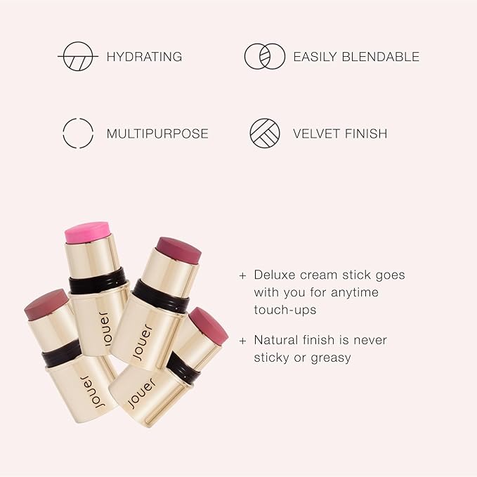 Jouer Blush & Bloom Cheek + Lipstick, Promise Me - Hydrating Cream Blush Stick for Cheek and Lip Tint - Moisturizing Rose Hip and Squalane Oil Formula-Velvo Beauty