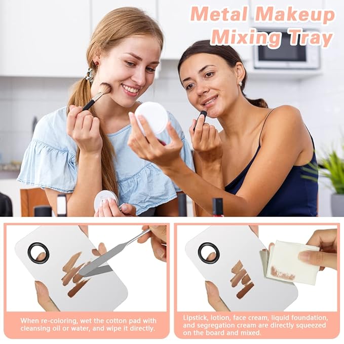 6PCS Makeup Mixing Palette, Stainless Steel Cosmetic Makeup Palette With Spatula Makeup Artist Tool, Professional Cosmetic Mixing Makeup Palette For Mixing Eye Shadow/Eyelash/Nail Art/Foundation-Velvo Beauty