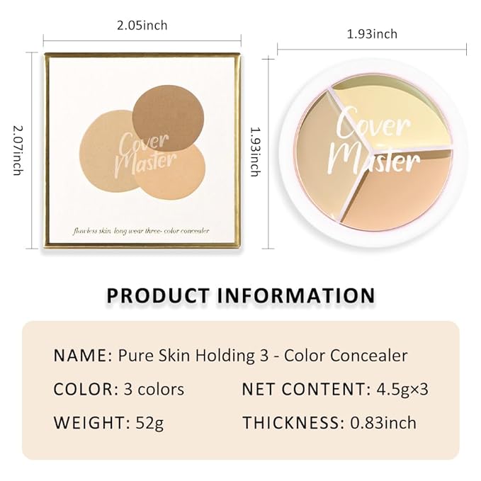Kaely Tri Color Concealer Pot,Color Correcting Concealer for Dark Circles Spots,3 Color Cream Concealer Full Coverage,Foundation Contour Makeup Palettes,under Eye Brightener corrector de ojeras,03-Velvo Beauty