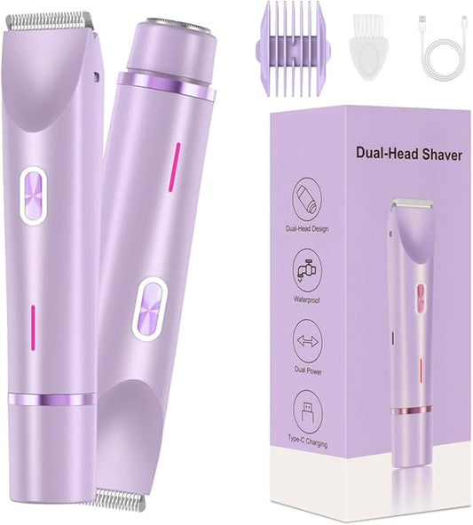 Dermave Bikini Shaver,2025 New Dual Head Shaver Women, 2 in 1 Wet & Dry Waterproof Electric Bikini Trimmer for Women,Purple-Velvo Beauty