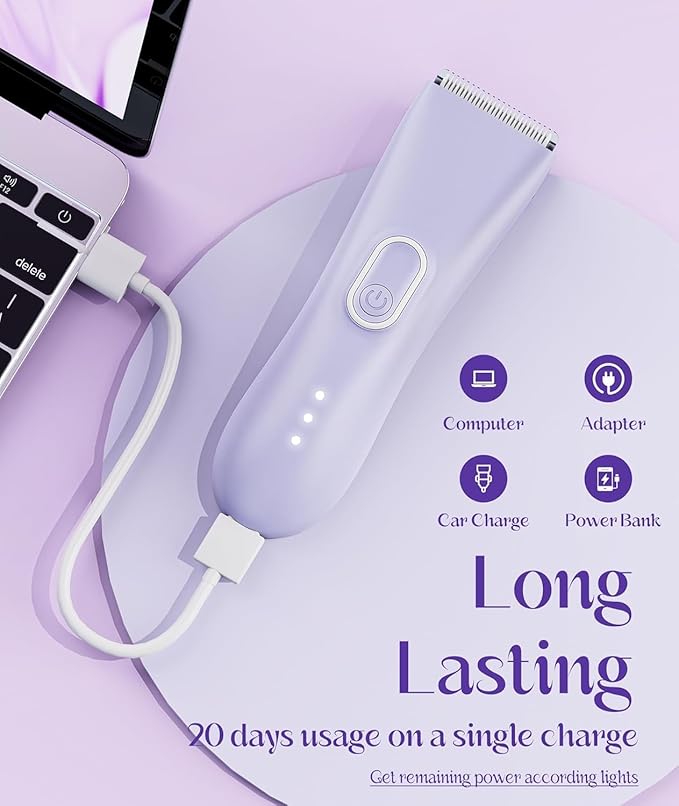 Bikini Trimmer for Women - Painless Pubic Hair Trimmer with 3 Shaving Speeds, IPX7 Waterproof Electric Razor, Cordless Womenâs Bikini Shaver for Sensitive Skin-Velvo Beauty