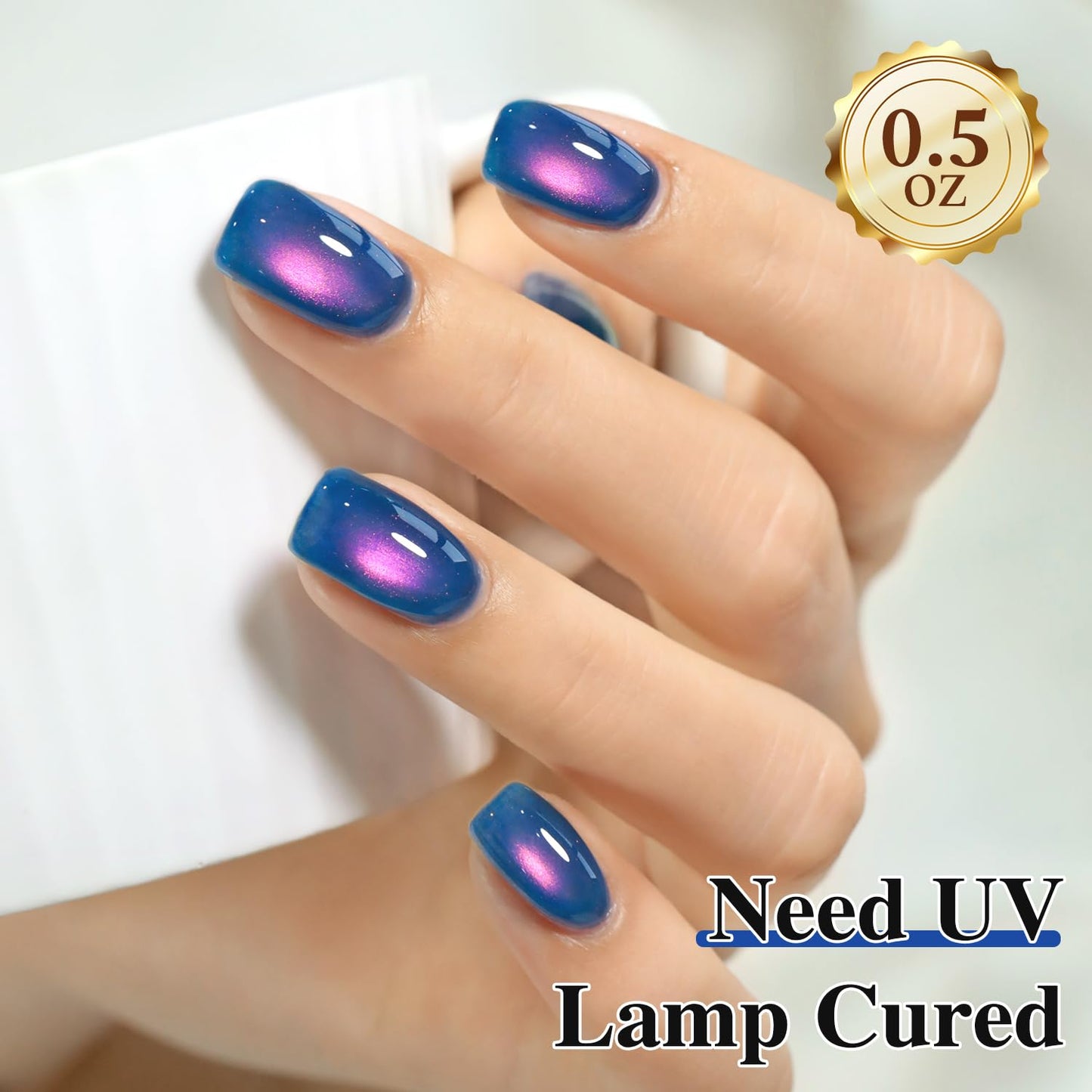 Double Rhythm Jelly Glass Cat Eye Gel Polish with Magnet 15ML Holographic Glitter Shimmer Translucent Sheer Color Magnetic Nail Polish Salon DIY at Home (Navy Blue-MC1264)-Velvo Beauty