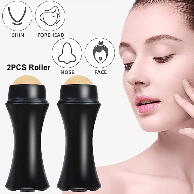 2Pcs Volcanic Face Roller Oil Control On The Go Oil-Absorbing Blotting Tool Natural Volcanic Roller Stone Ball (Black and White)-Velvo Beauty