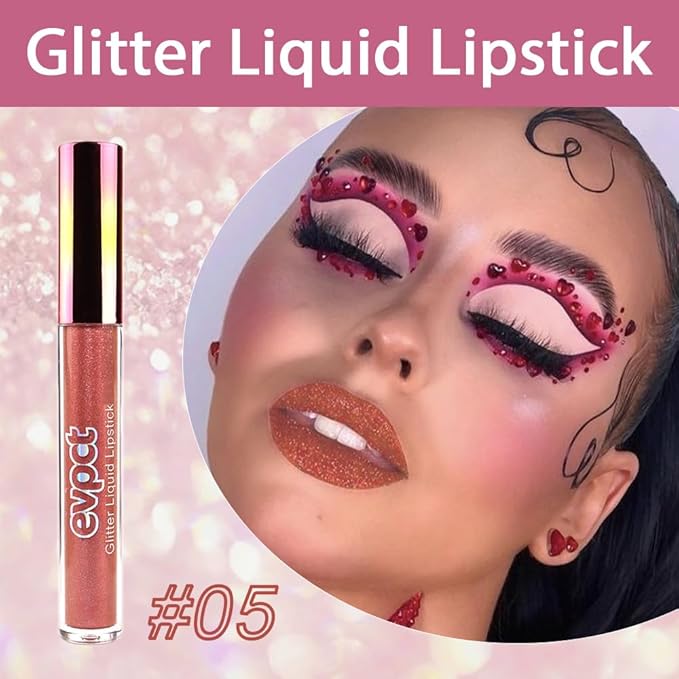 evpct 1Pcs Bronze Gold Matte to Glitter Liquid Lipstick Lip Set Kit, Long Lasting Matte Diamond Glitter Lipstick Waterproof, Colorful Sparkly Glossy Metallic Shimmer Sparkle Lip Gloss for Women 05#-Velvo Beauty