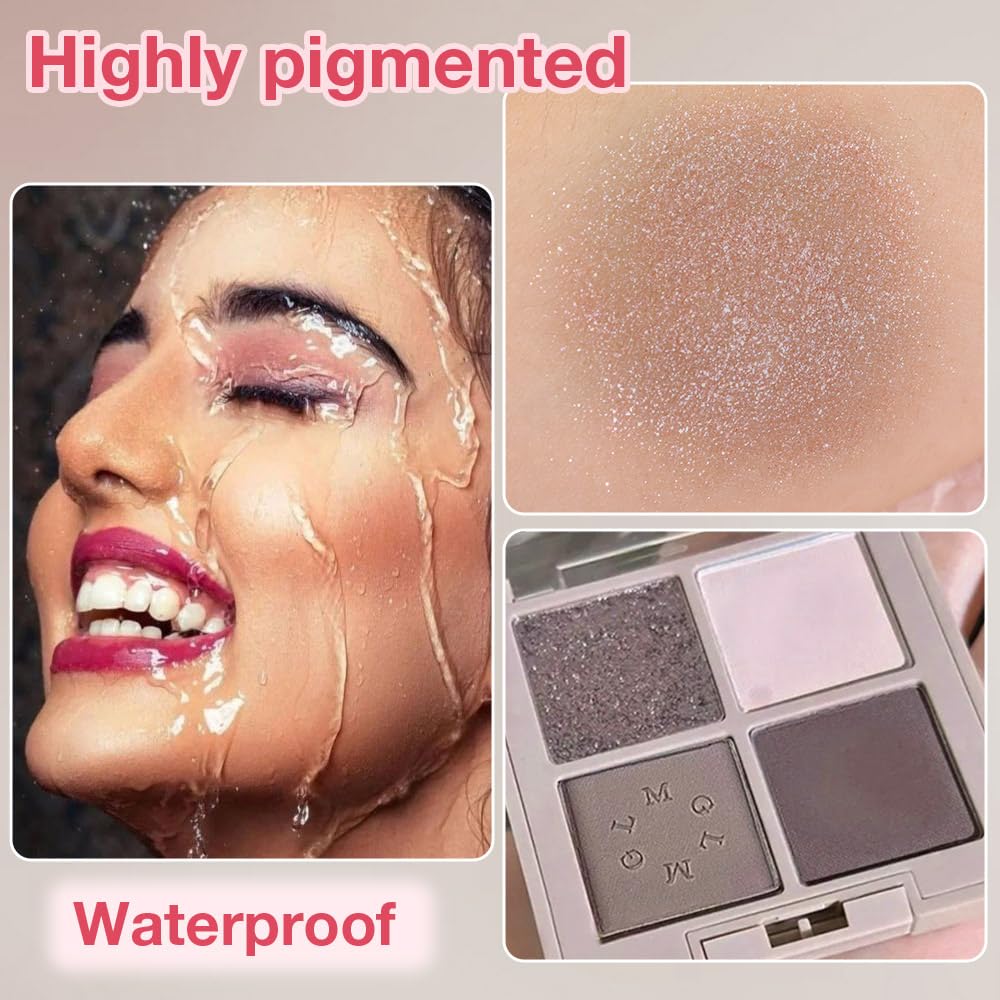 4Colors Eyeshadow Makeup Palette,Nude Gray Black Natural Neutral Powde Eye Shadow Palette for Older Women,Long Lasting Naturing-Looking,Lightweight,Waterproof,Eye Makeup Kit Travel Size-Velvo Beauty