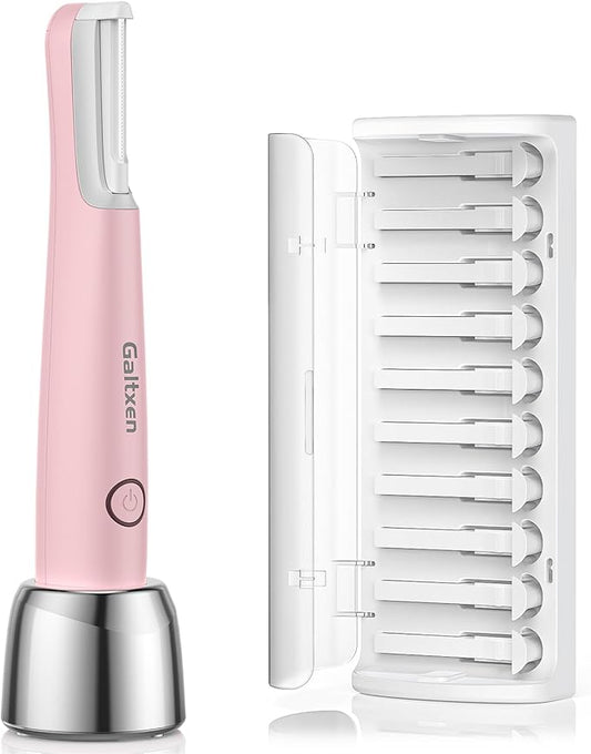 Sonic Dermaplaning Tool for Women, Rechargeable Face Dermaplane Razor Sonic Edge Technology for Facial Hair, Exfoliating and Peach Fuzz, 10 Refill Blades Pink-Velvo Beauty