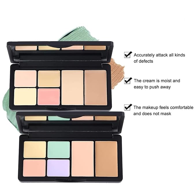 6 Colors Correcting Concealer Palette, Makeup Cream Contour Palette with Brush, Contouring Foundation Highlighting Concealer Palette for Conceals Dark Circles, Redness, Acne, Blemish-Velvo Beauty