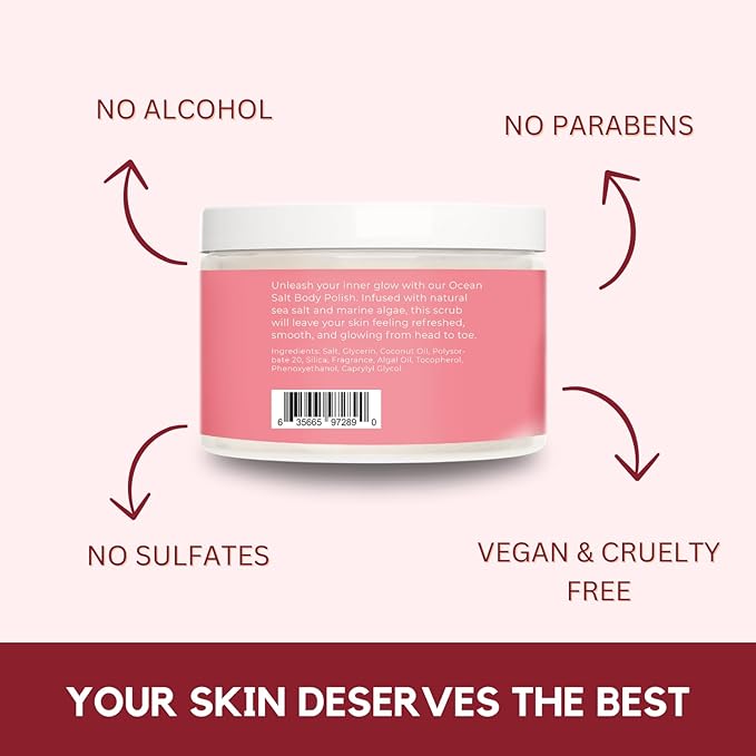 Sea Salt Body Scrub by Florida Suncare - Ocean Salt Body Polish Infused with Marine Algae - Exfoliating Face and Body Scrub - Facial Scrub Exfoliator to Tackle Acne (Grapefruit, 3.3 oz)-Velvo Beauty