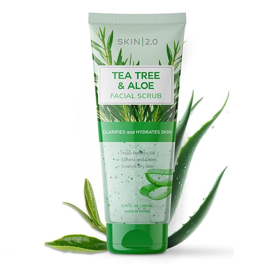 Tea Tree & Aloe Exfoliating Scrub - Dermatologist Tested, Multi-Tasking Cleanser, Clears Skin - Anti-Aging, Clean Beauty, Cruelty-Free Korean Skincare for All Skin Types - 6.76 Fl Oz / 200ML-Velvo Beauty