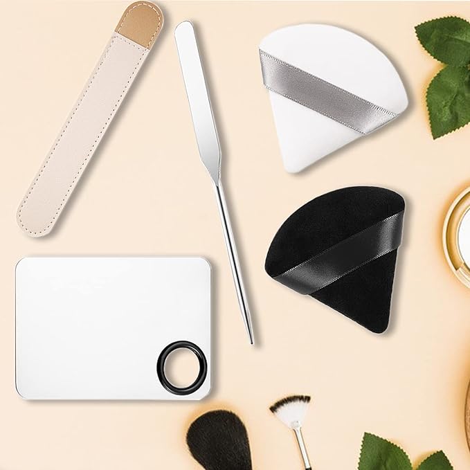 Picasso Makeup Spatula,Foundation Spatula,Foundation Palette,Make Up Spatula Tool,Mixing Nail Art Palette Beauty Skincare Cosmetic Spatula Makeup Tools,(Spatula+Palette+2 Pcs Powder Puff)-Velvo Beauty