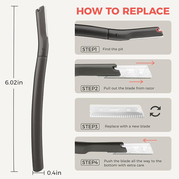 ZOMCHI Eyebrow Razor, Face Razors for Women&Men, Eyebrow Trimmer Shaper with Precision Cover,Facial Shaver with 6 Blades (Black)-Velvo Beauty
