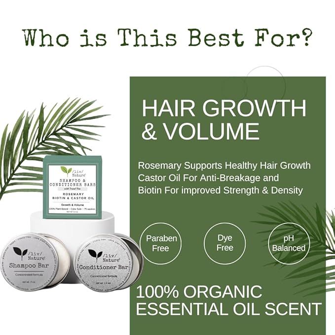 Shampoo Bar and Conditioner with Travel Tins | Rosemary, Biotin, Castor Oil | Growth, Volume, Thickening | For Thinning Hair | USA 2-pk-Velvo Beauty
