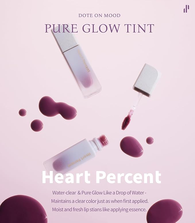 Heart Percent Dote On Mood Pure Glow Tint, Watery & Lightweight Moisturizing Lip Stain Long Lasting Liquid Lipstick 6.8g, #10. Fuchsia Pink-Velvo Beauty