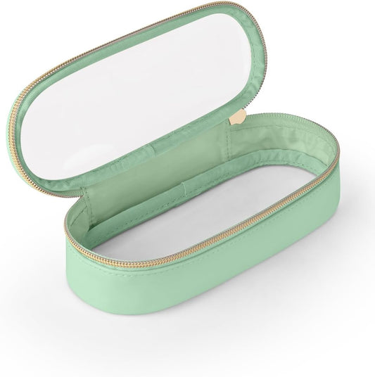 Clear Travel Makeup Brush Holder, Leather Makeup Brush Toiletry Bag, Portable Cosmetic Brush Case, Transparent Waterproof Makeup Brush Storage Bag, Mint Green-Velvo Beauty