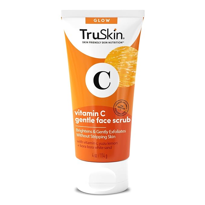 TruSkin Vitamin C Gentle Face Scrub - Brightening Daily Face Exfoliator for All Skin Types - Softens & Smooths Skin with Vitamin C, Yuzu Lemon, and Exfoliating Bora Bora White Sand - 4 Fl. Oz-Velvo Beauty
