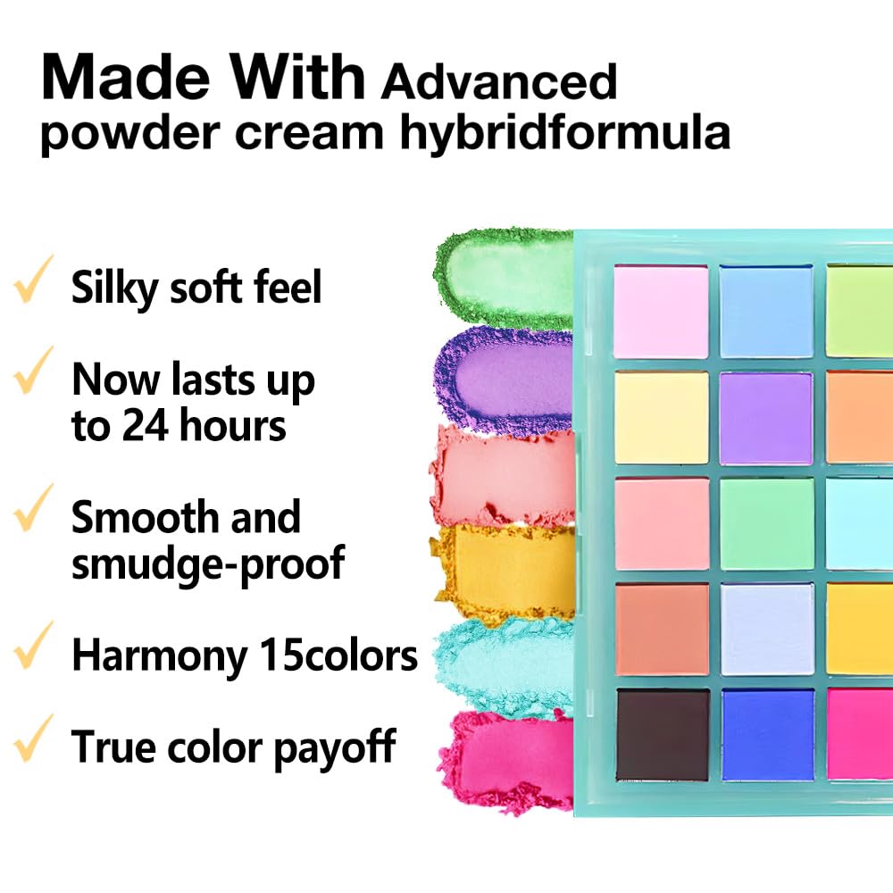 Eye Shadow Makeup Palette,15 Colors Bright Colorful Neon Rainbow Green Purple Yellow Neutral Eyeshadow Palette,Long Lasting Waterproof Travel Size Makeup Pallete,Vegan,Cruelty -free-Velvo Beauty
