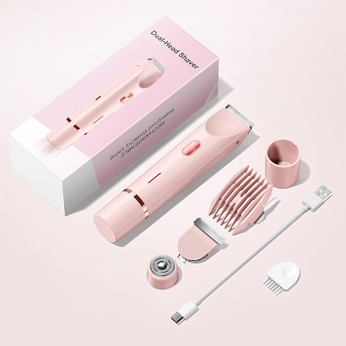 Bikini Trimmer for Women Electric Razors for Women, Double Head Dual Purpose, IPX7 Waterproof Hair Razor, Ceramic Blade Hair Trimmer Wet & Dry Use,Womens Painless Electric Shaver for Facial and Body-Velvo Beauty