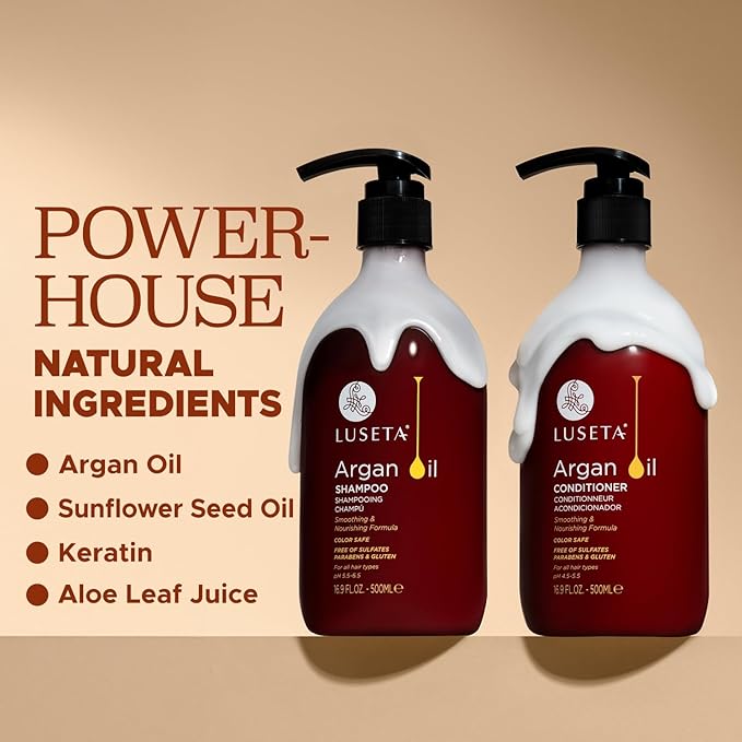Luseta Argan Oil Shampoo and Conditioner Set Thickening for Thin & Dry Hair Smoothing & Nourishing Anti- Frizz for All Hair Types Sulfate Free for Men and Women 2 x16.9Fl Oz-Velvo Beauty