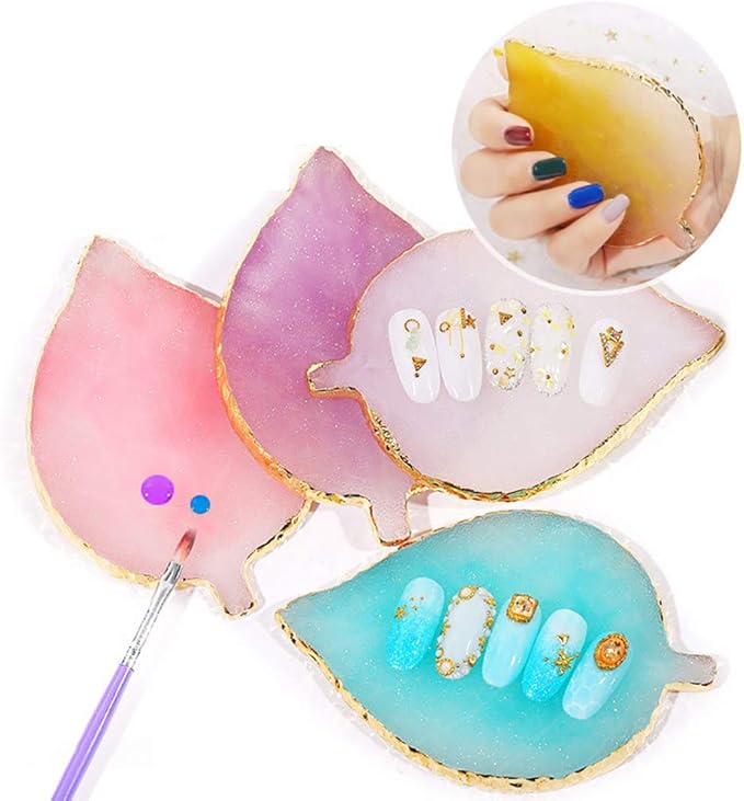 1 Pcs Leaf Resin Nail Art Palette Painting Makeup Palette Tray Cosmetic Nail Gel Polish Colors Mixing Pallet Pink-Velvo Beauty