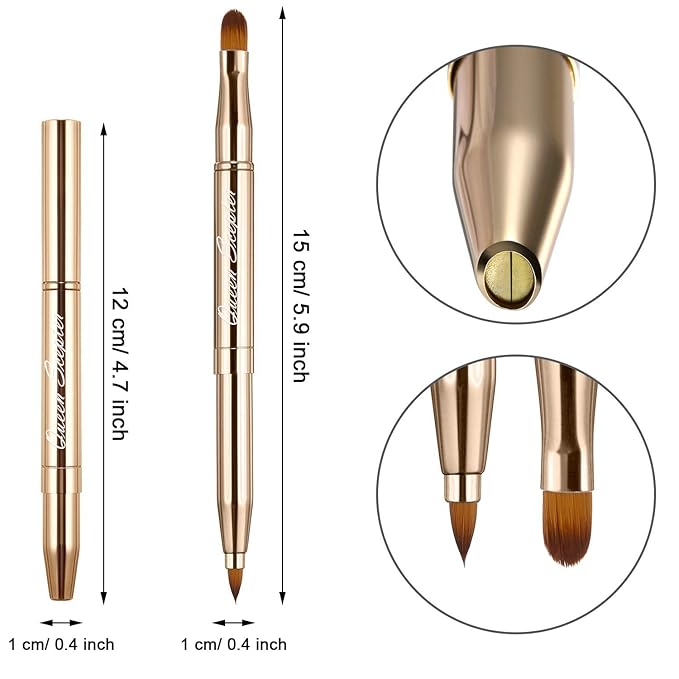 Retractable Eyebrow Eyelash Lip Brush Makeup Brush Double-Sided Soft With Cap Concealer Eyeliner For Travel Cosmetic Brushes, gold color-Velvo Beauty