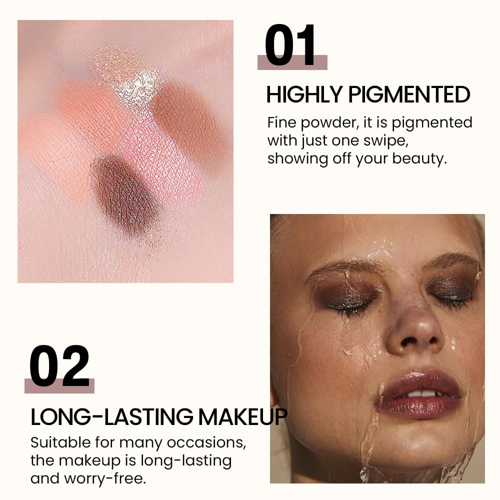 6-Color Nude Champange Brown Matte & Shimmer Eyeshadow Palette with Mirror – Highly Pigmented, Long-Lasting Eye Makeup for Artists & Creative Looks (02#)-Velvo Beauty