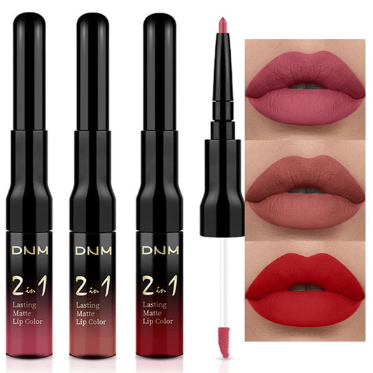 evpct 3Pcs Mauve Neutral Light Rosey Nude Blue Red Matte Liquid Lipstick and Lip Liner Stain Sets for Women, Long Lasting 24 Hours Matte Lipstick labiales matte larga duracion 24 mate originales-Velvo Beauty