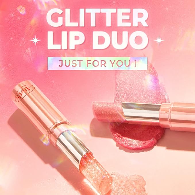 AMTS Tinted Lip Balm Duo - Aurora Lights & Crystal Lights | Hydrating Glitter Lipstick | Pearl Shimmering Daily Lip Makeup for dry, cracked, chapped lips | korean beauty Moisture Lip Tint-Velvo Beauty