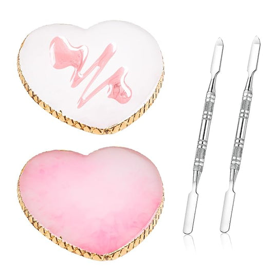 2 Pcs Resin Nail Art Palette and 2 Pcs Nail Brush, Color Palettes Cosmetic Mixing Tools, Nail Polish Palette with Stainless Stirring Rod for Nail Salons and Beginners (White, Pink)-Velvo Beauty