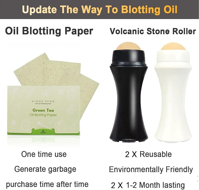 2Pcs Volcanic Face Roller Oil Control On The Go Oil-Absorbing Blotting Tool Natural Volcanic Roller Stone Ball (Black and White)-Velvo Beauty