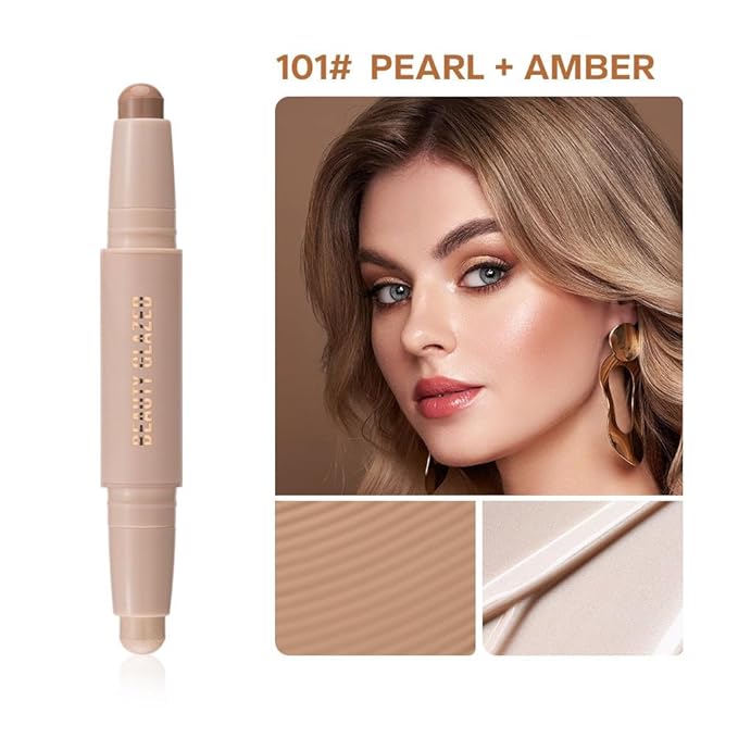 Double head contour stick, Highlight & Contour Bronzer Stick, durable and waterproof contour stick set, facial makeup contour face cream(01#Bronzer contour and glow sticks) -Velvo Beauty