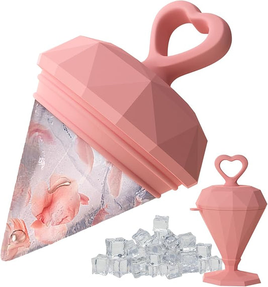 Rena Chris Ice Roller for Face: Diamond Ice Facial Roller, Reach Detailed Areas, De-Puff Eye Bags, Reusable Silicone Massage Ice Mold with Face Wash Wristband, Skin Care Tools for Women(Pink)-Velvo Beauty