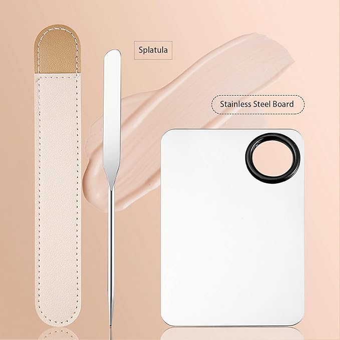 Makeup Spatula Set Stainless Steel, Make Up Tools Mini Mixing Tray with Finger Ring, Makeup Paint Palette, Pack of 3-Velvo Beauty