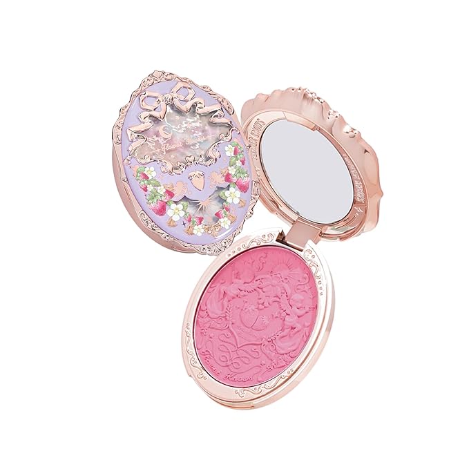 Flower Knows Strawberry Rococo Embossed Blush;Berry Matte Finish;Buildable & Blendable Powder Blush for cheeks,Highly Pigmented;Natural Flush for All Skin Tones(G02 Little Cranberry,4.6g)-Velvo Beauty