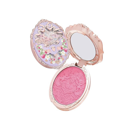 Flower Knows Strawberry Rococo Embossed Blush;Berry Matte Finish;Buildable & Blendable Powder Blush for cheeks,Highly Pigmented;Natural Flush for All Skin Tones(G02 Little Cranberry,4.6g)-Velvo Beauty