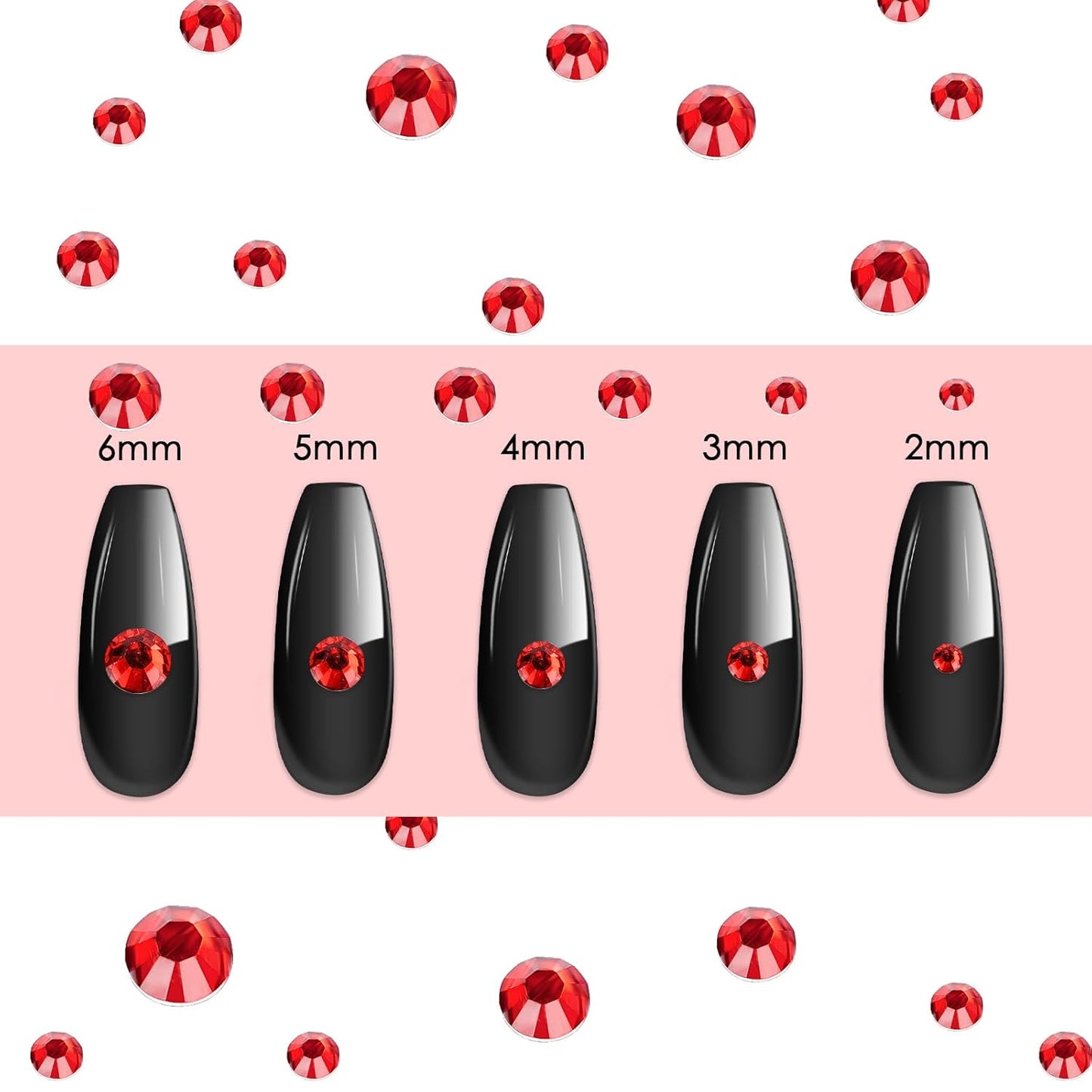 Canvalite 2784PCS Red Rhinestones Flat Back Gems, Nail Rhinestones Gems with 5Pcs Jewelry Glues, Pick Up Tweezers and Diamonds Picker Dotting Pen, Tools for Nail Art, Clothes, Face, Crafts-Velvo Beauty