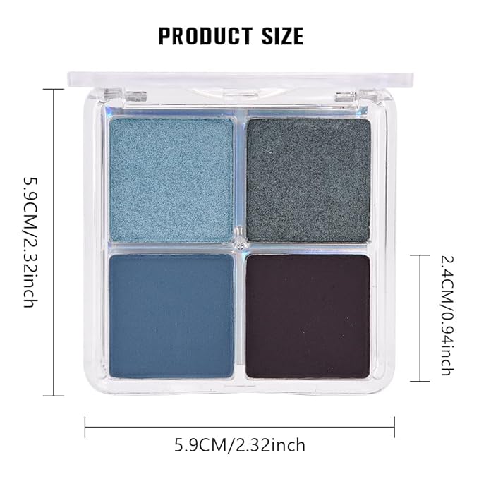 evpct Eyeshadow Quad Palette, Dark Teal Sky Navy Cyan Blue Mauve Purple Taupe Glitter Shimmer Metallic Matte High Pigment Mini Eye Shadow Palette Makeup for older Women Smudge Proof Vegan Cruelty-free-Velvo Beauty