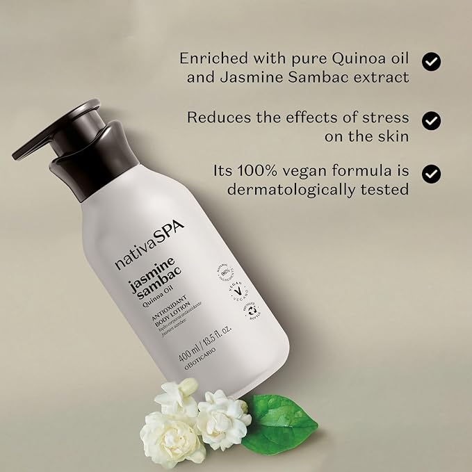 Nativa SPA by O Boticario Jasmin Sambac Anti-Stress Body Lotion, Fragranced Moisturizer Enriched with Purified Quinoa Drops to Boost Hydration, 13.5 Ounce (400ml)-Velvo Beauty