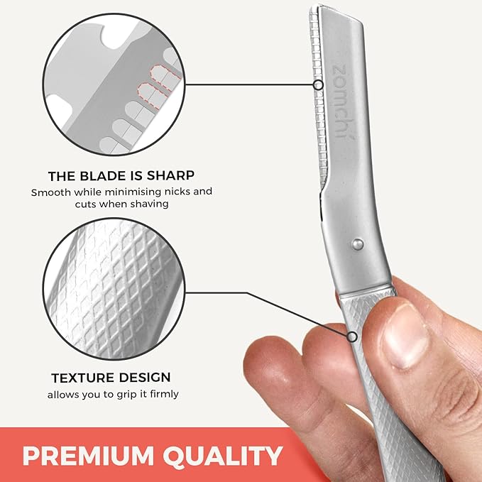 ZOMCHI Eyebrow Razor, Face Razors for Women&Men, Eyebrow Trimmer Shaper with Precision Cover,Facial Shaver with 6 Blades (Silver)-Velvo Beauty