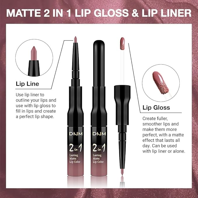 evpct 1Pcs Mauve Matte Lip Liner Stain Liquid Lipstick Makeup Set for Women, Mauve Lip Stick Liner Combo Long Lasting Waterproof, labiales matte mate larga duracion Long Wear 24 hours Lipstick, 34-Velvo Beauty