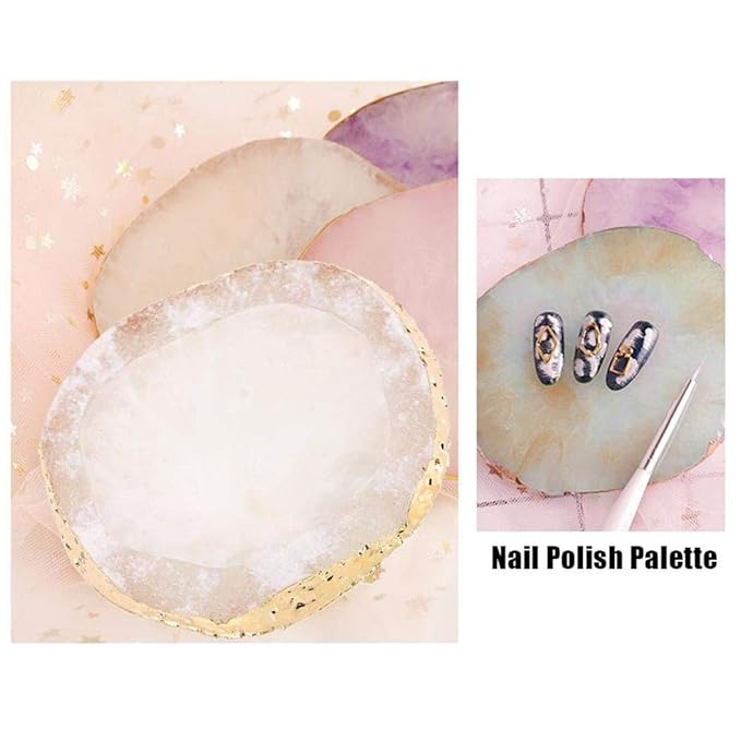 MISUD Resin Nail Art Palette, Nail Polish Drawing Color Dish Golden Edge Resin Stone Paint Drawing Color Dish Manicure Nail DIY Tool (White)-Velvo Beauty