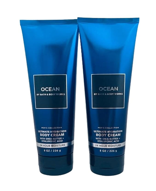 Bath & Body Works Ocean 2 Pack Men's Collection Ultimate Hydration Ultra Shea Body Cream 8 Oz (Ocean)-Velvo Beauty