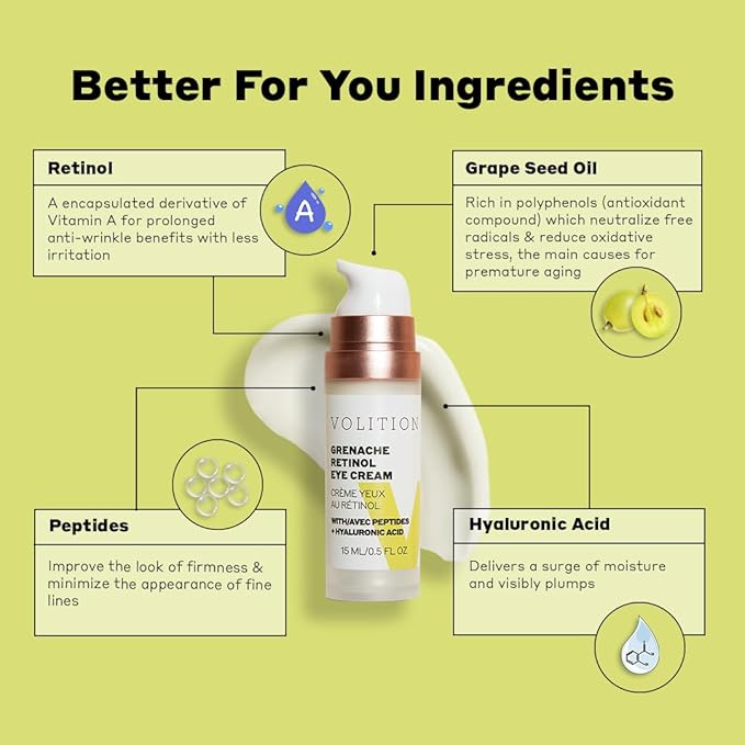 Volition Beauty Grenache Retinol Eye Cream - with Niacinamide & Peptides to Help Improve Look of Crows Feet & Wrinkles (15 ml / 0.5 fl oz)-Velvo Beauty