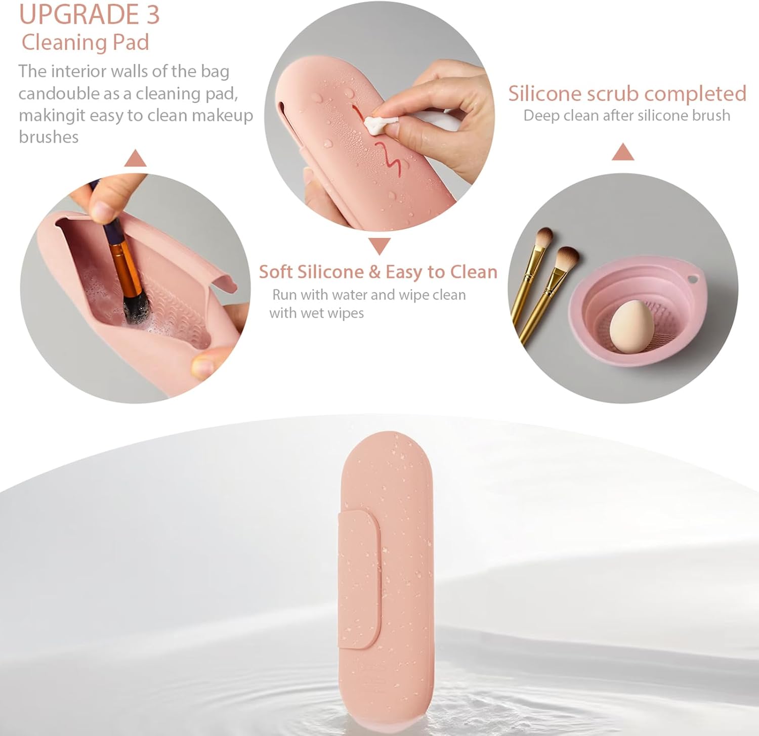 Silicone Makeup Brush Holder Set – Portable Travel Makeup Brush Holder with Makeup Sponge Holder and Foldable Cleaning Bowl – Upgraded 3-in-1 Cosmetic Organizer Set (powdered pink)-Velvo Beauty