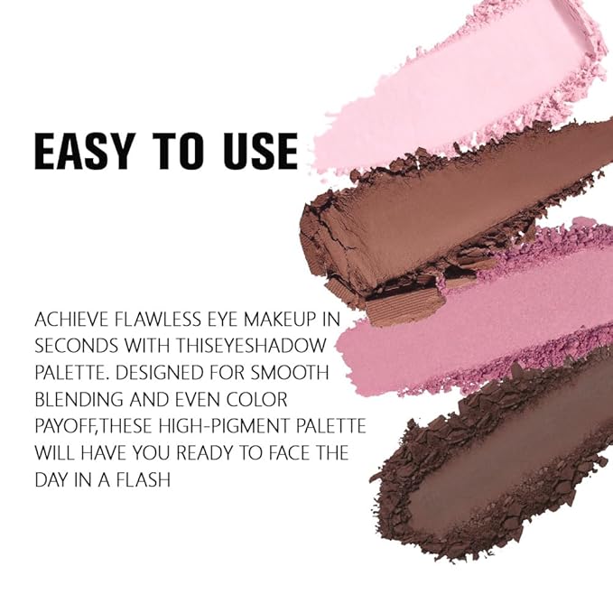 evpct Pink Powder Eyeshadow Quad Palette, Light Pink Rose Nude Chocolate Dark Brown Matte Glitter Shimmer Matte High Pigment Eye Shadow Palette Makeup for older Women, Smudge Proof Vegan Cruelty-free-Velvo Beauty